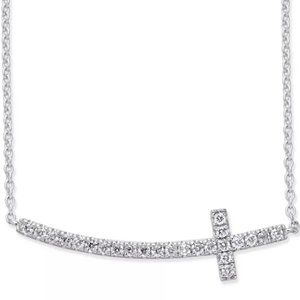 Macy's Diamond Side Cross Pendant Necklace (1/5 ct. t.w.) in 14k White Gold